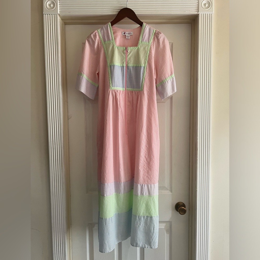 Go Softly Petites Pastel Striped House Patio Dress